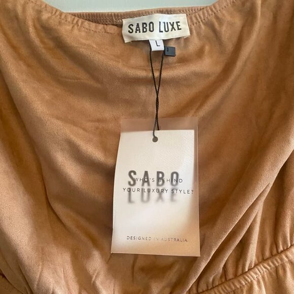 Sabo Luxe NWT Aliya Overlay Playsuit Romper Off the Shoulder Faux Suede Large - Picture 6 of 8